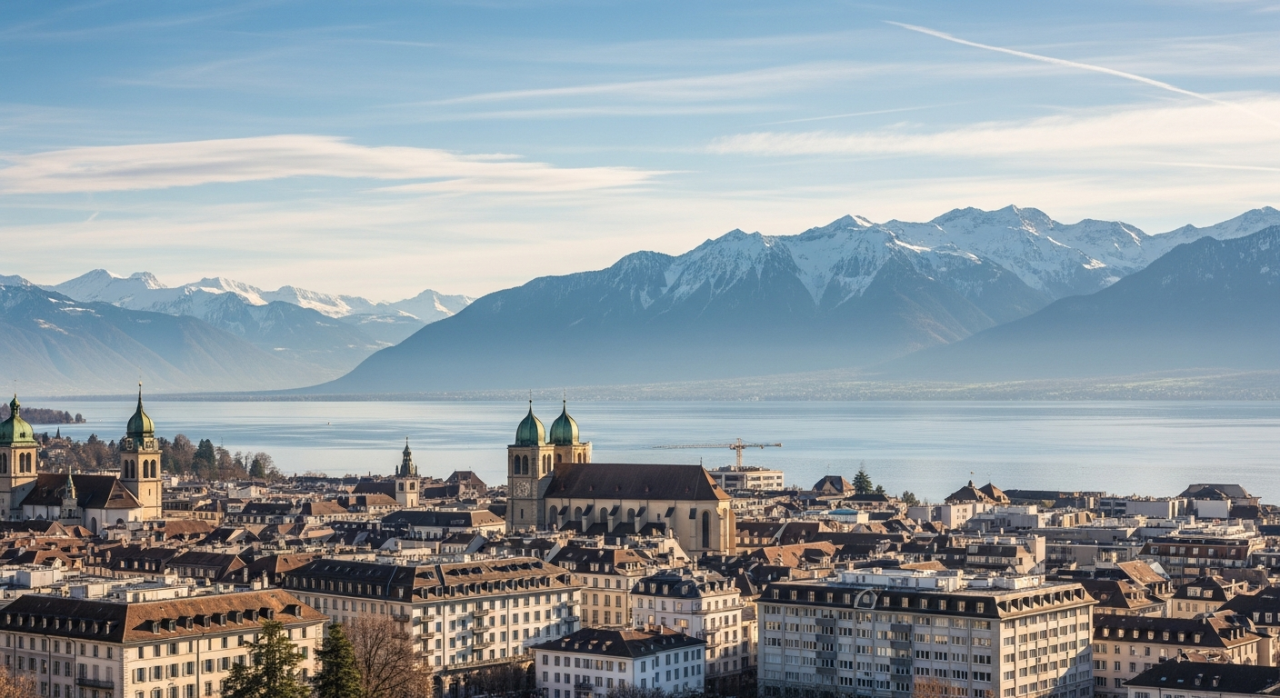 Vue panoramique de Lausanne et du Lac Léman