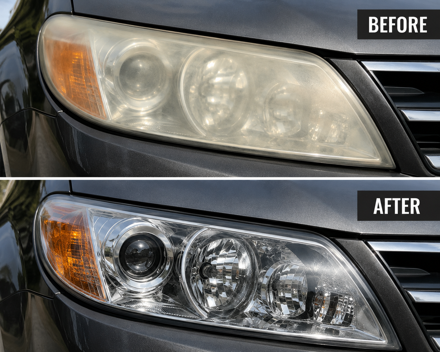 Headlight restoration before and after 1