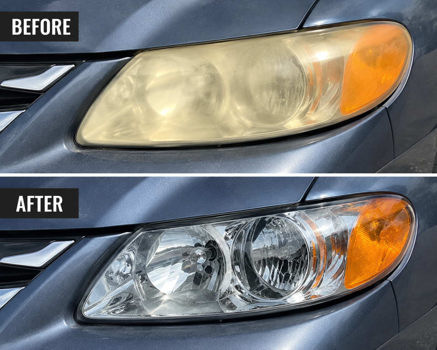 Headlight restoration before and after 2