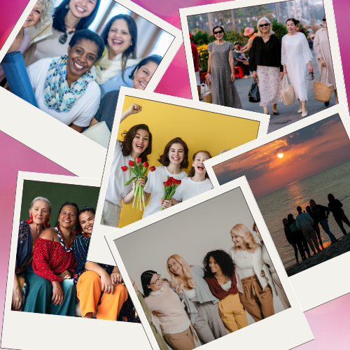 Women laughing, traveling, and gathering together