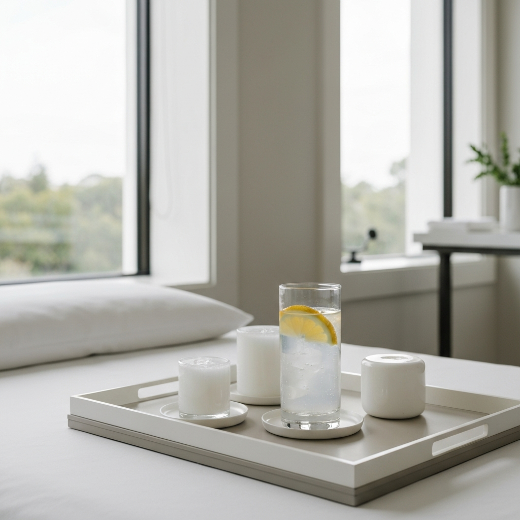 A clean concierge medical setup with elevated coastal wellness detail