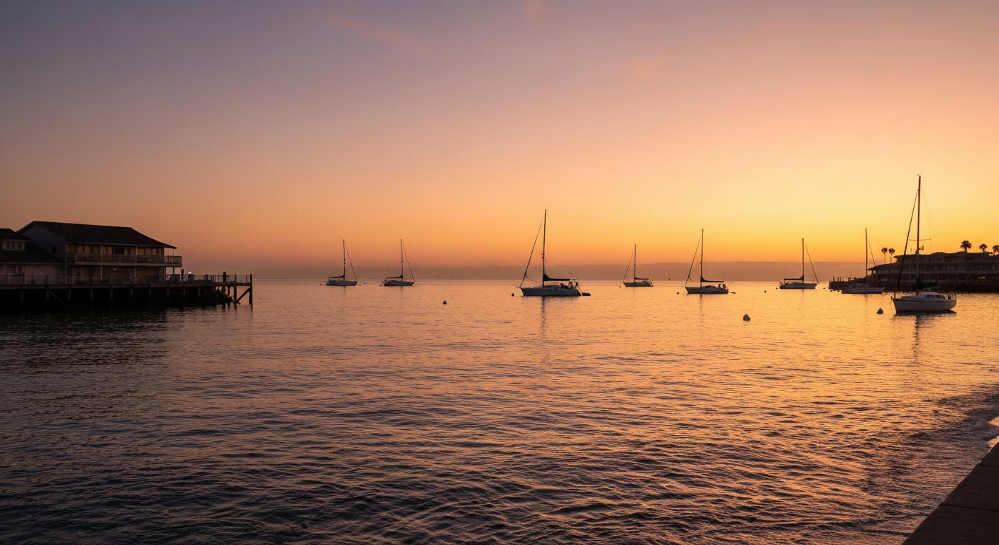 Sailboats at sunset on the Orange County coast