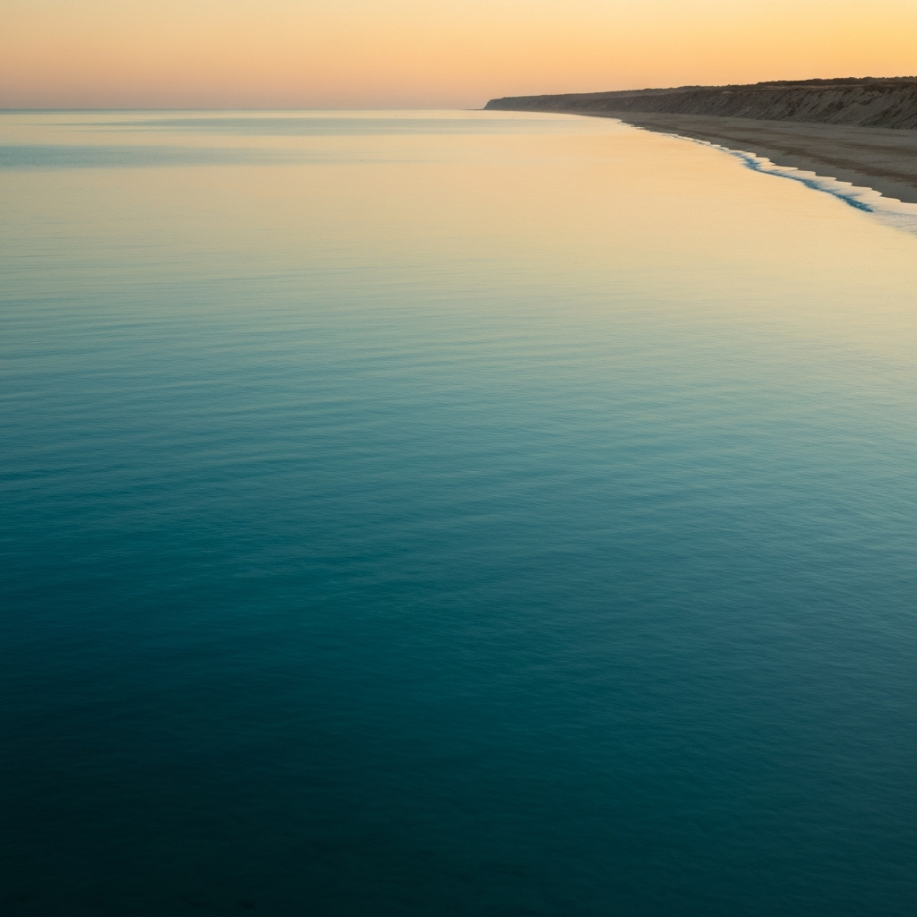 Still deep teal sea under early morning light