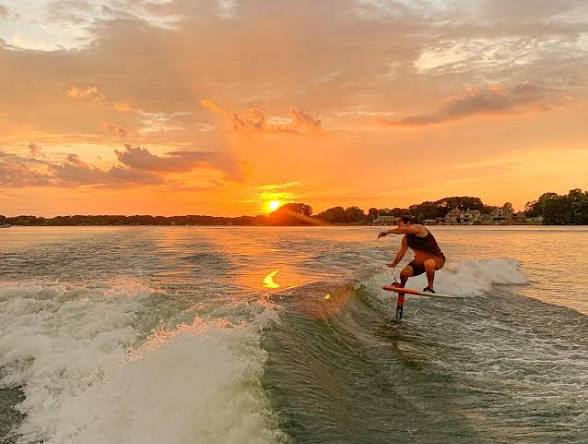 Lake Norman wakeboarding at sunset