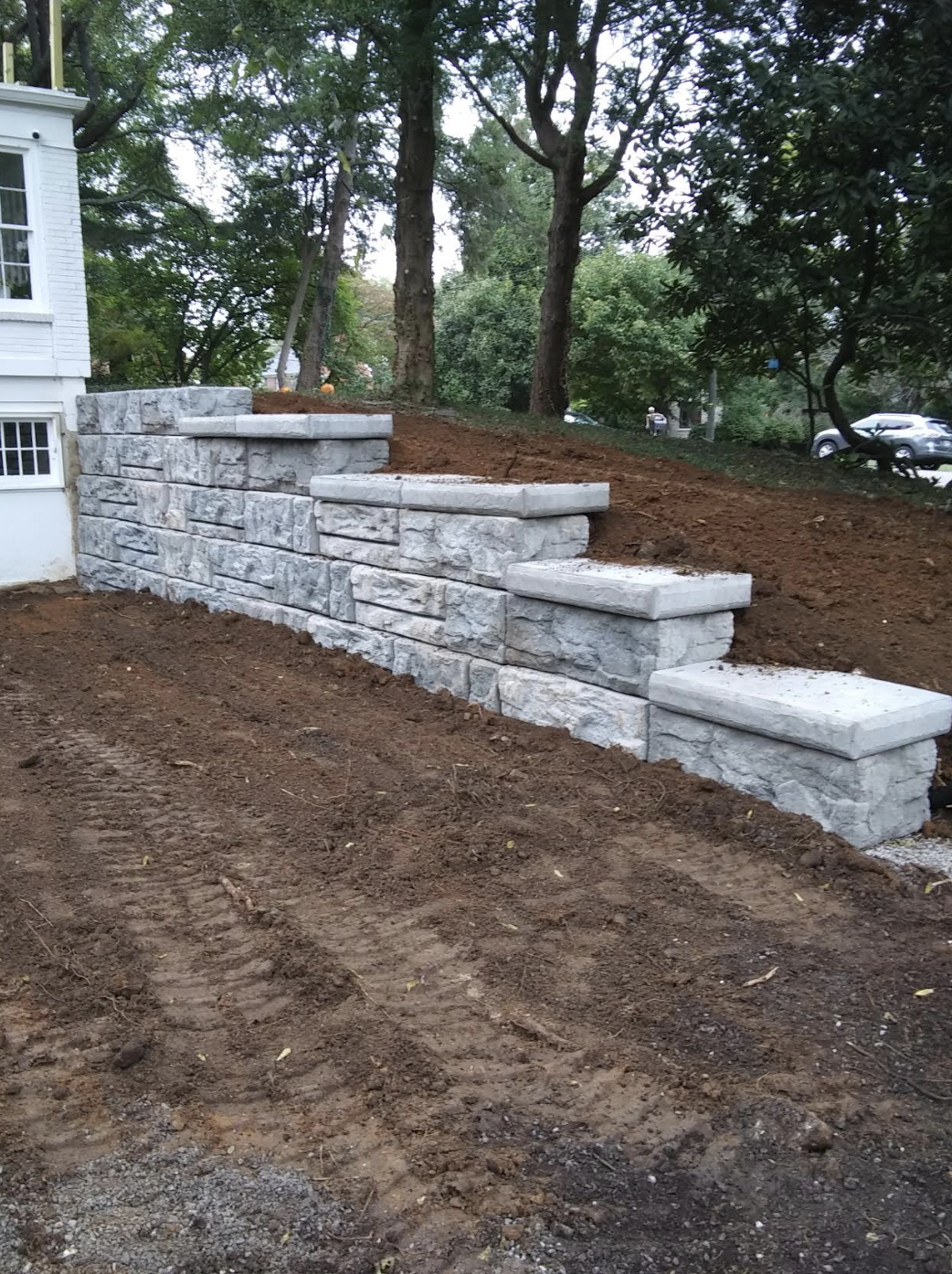 Tiered Stone Retaining Wall project completed in Franklin, TN by C & X Construction