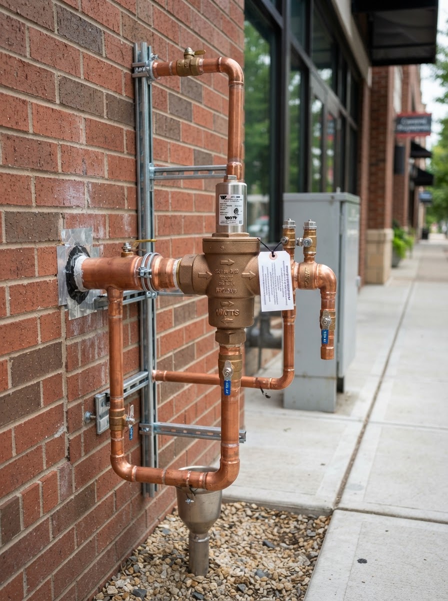 Commercial backflow preventer valve installation