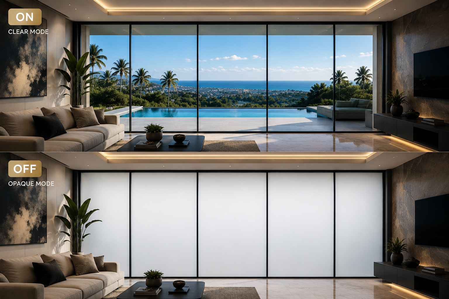 Modern office with smart glass partition