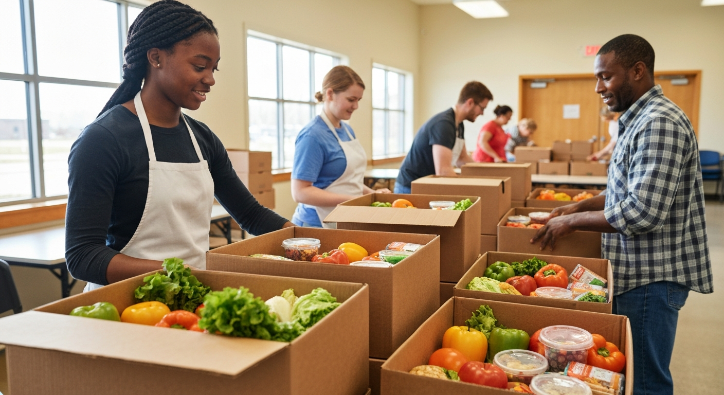 Volunteers at a Grand Forks food pantry