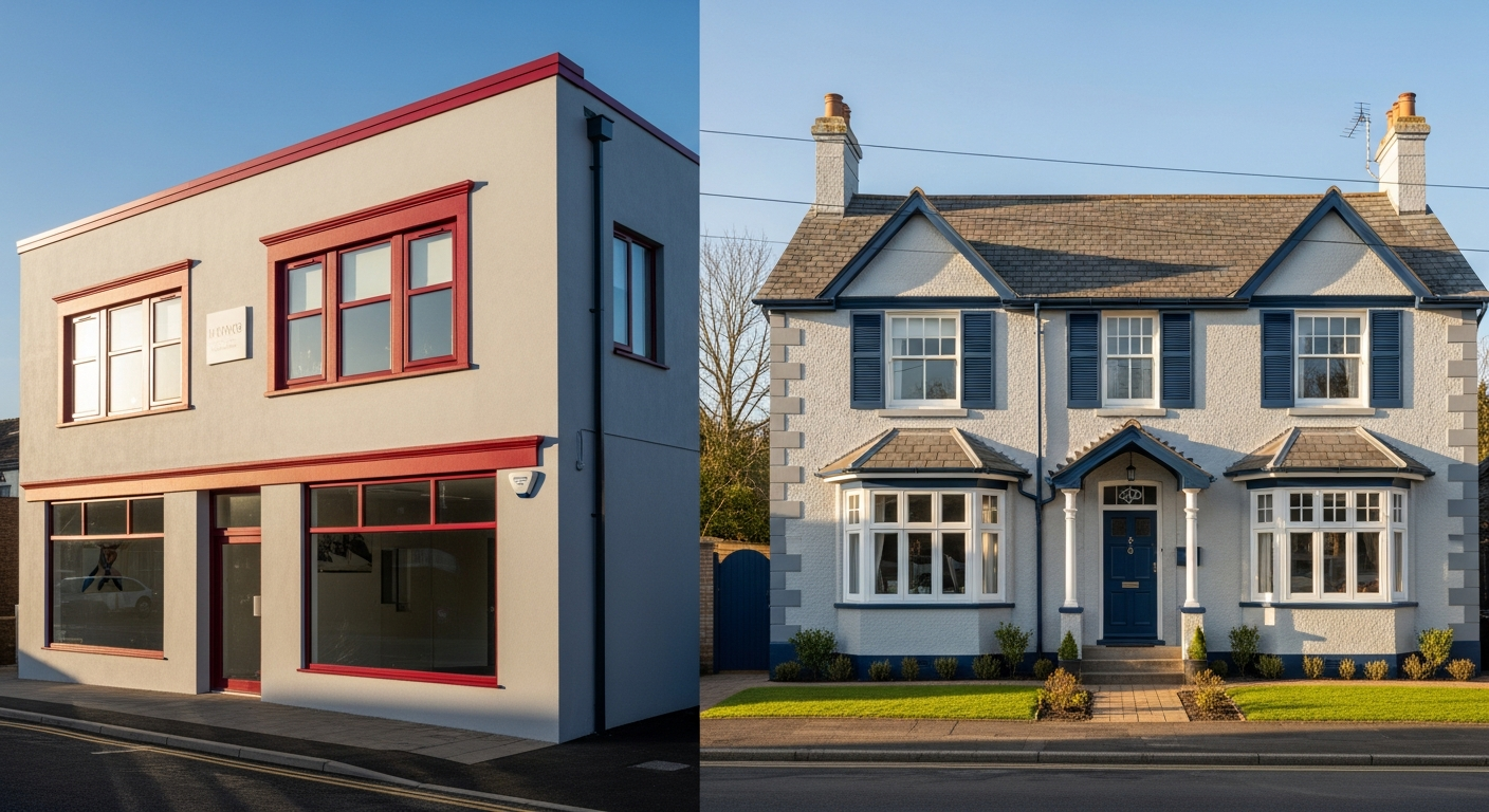 Professional painting of a commercial building and residential house
