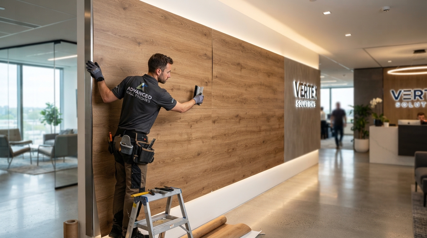 Architectural film wall wrapping installation