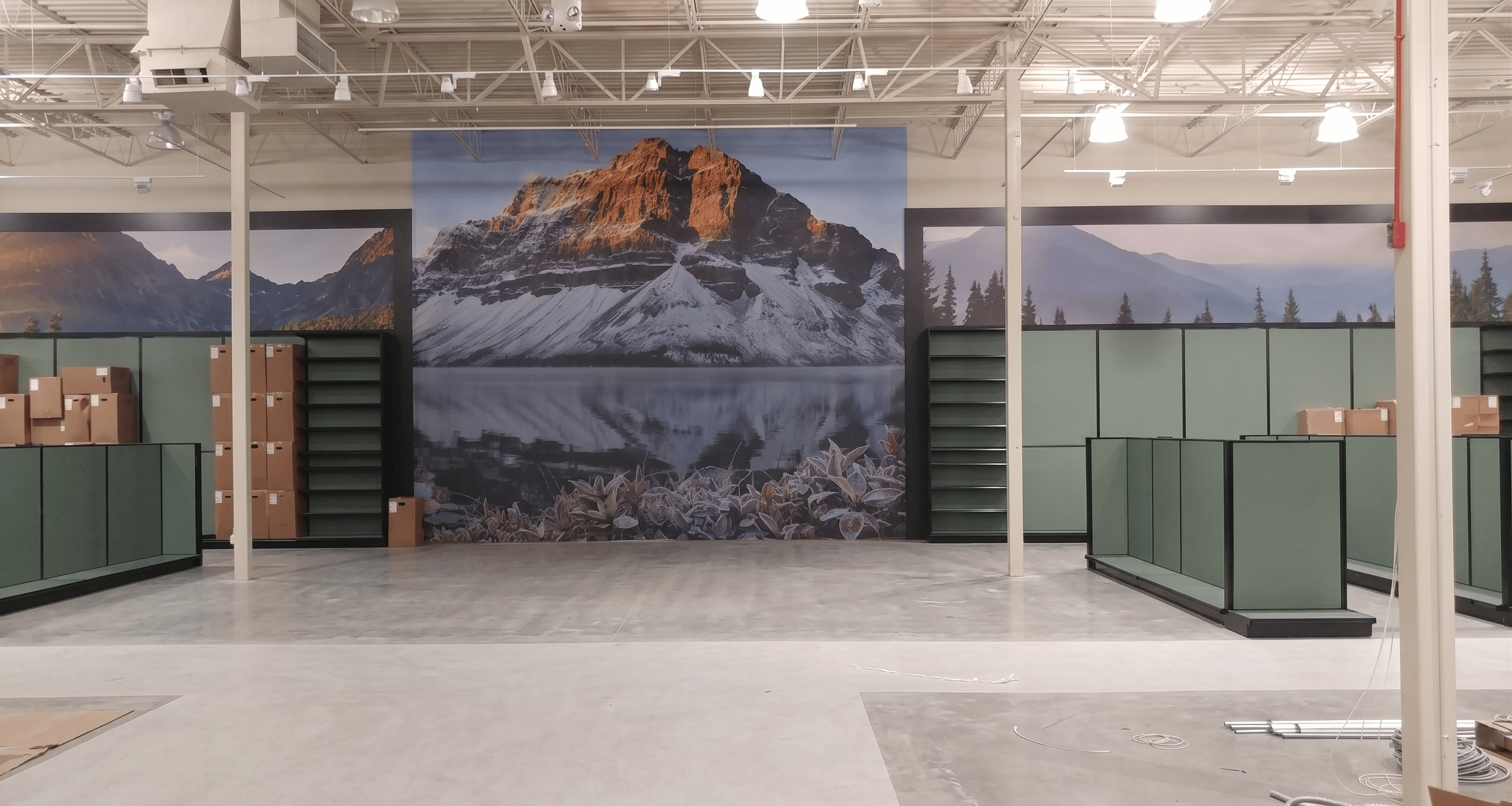 Retail mountain mural installation
