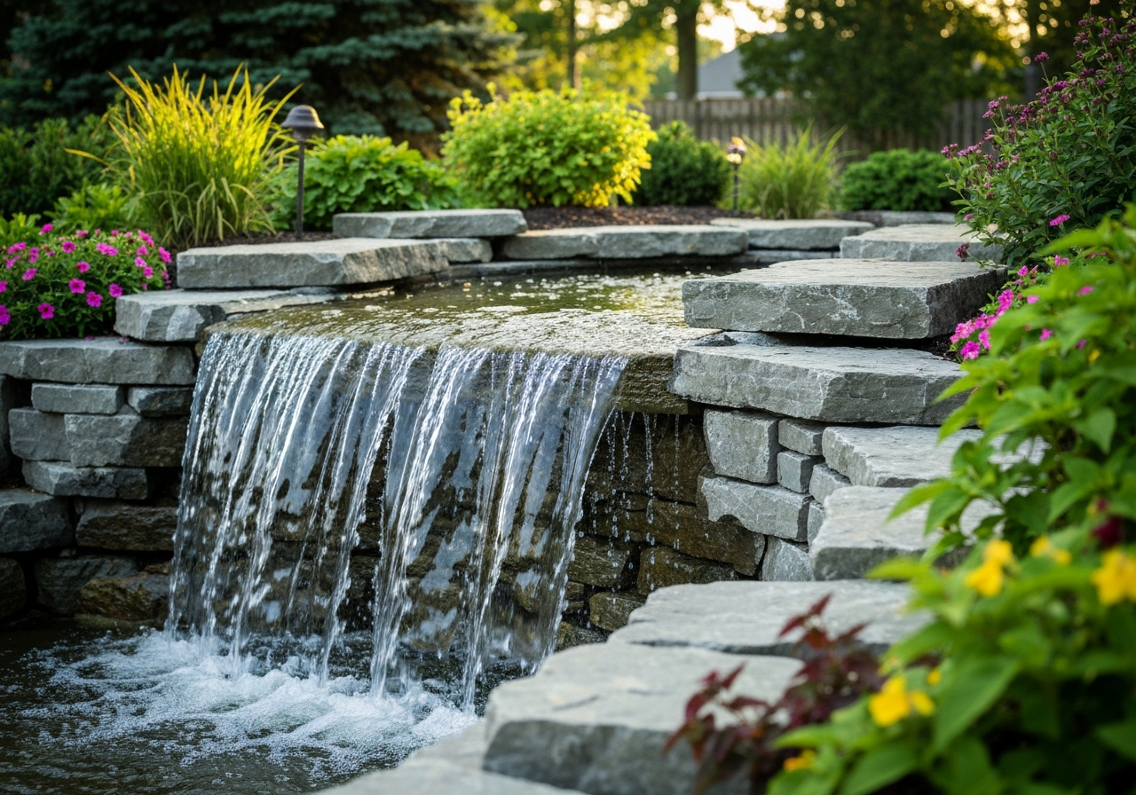 Backyard waterfall installation