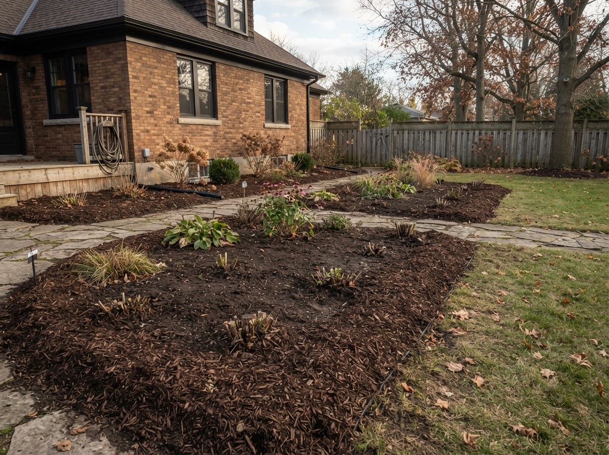 Garden beds cut back and prepped for winter in London, Ontario
