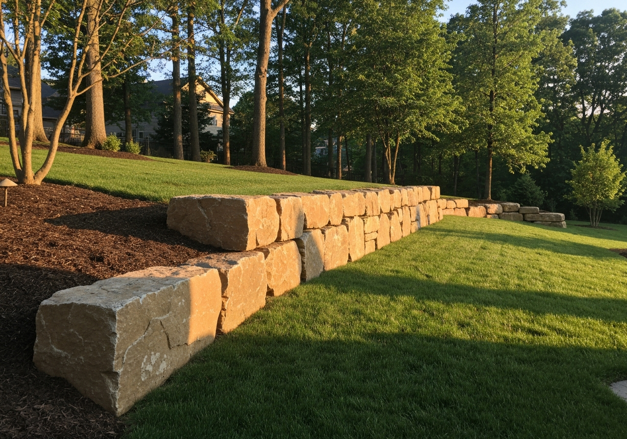 Armour stone retaining wall installation