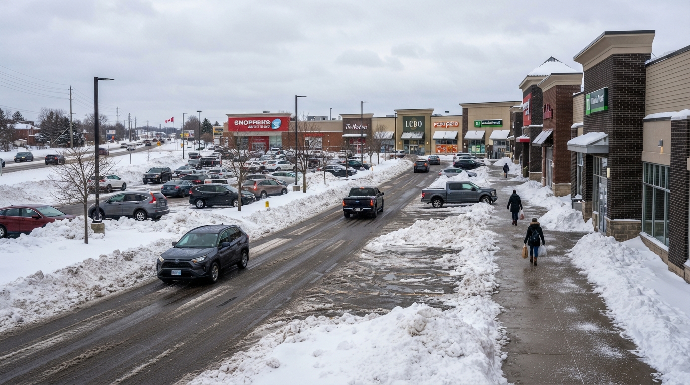 Commercial parking lot snow clearing in London, Ontario