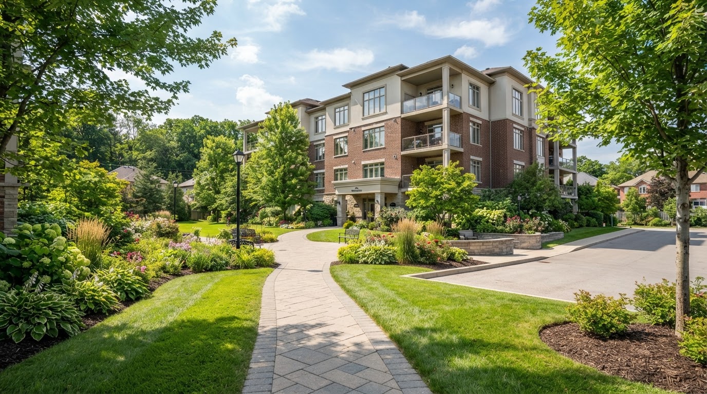 Well maintained condo and apartment grounds in London, Ontario