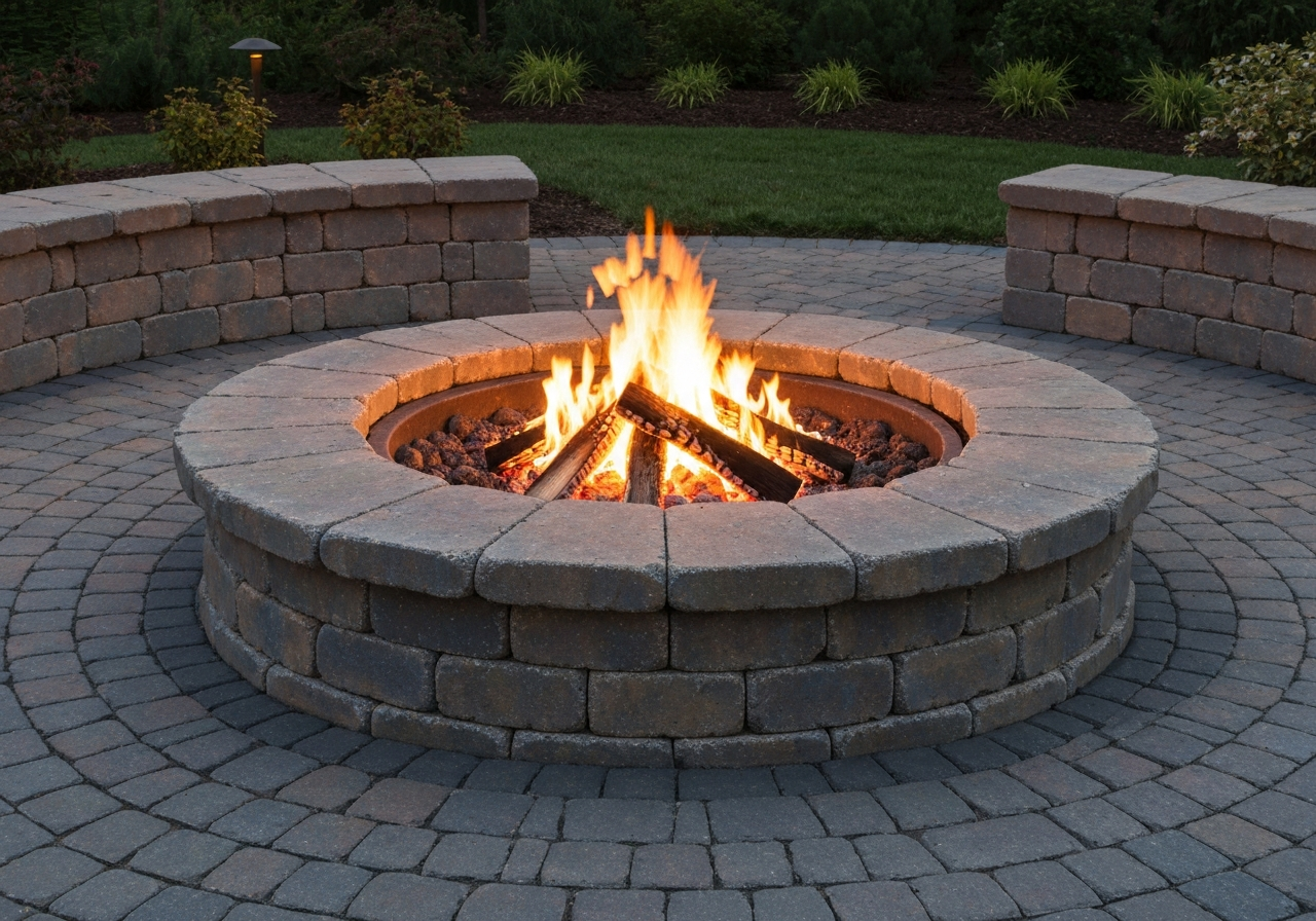 Wood burning stone fire pit installation