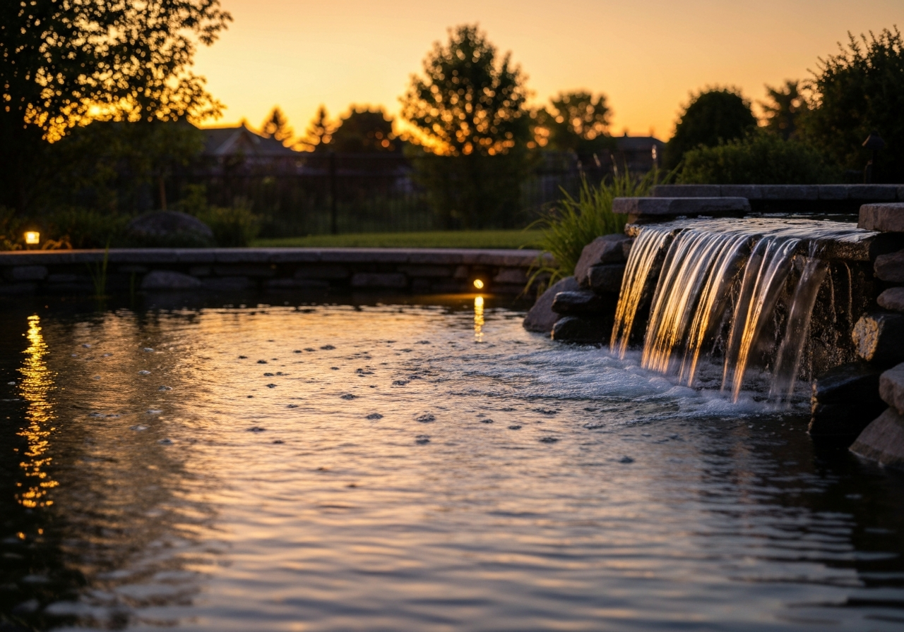 Pond and water feature lighting at night