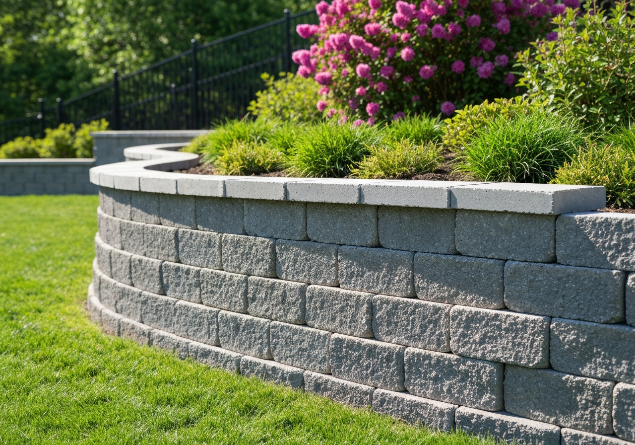 Segmental block retaining wall in a London, Ontario yard
