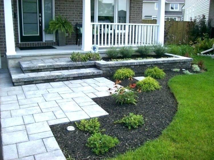 Interlocking paver front porch steps, walkway landing, and raised garden bed in London, Ontario