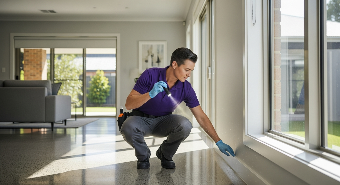 Professional pest-control technician inspecting a Melbourne home