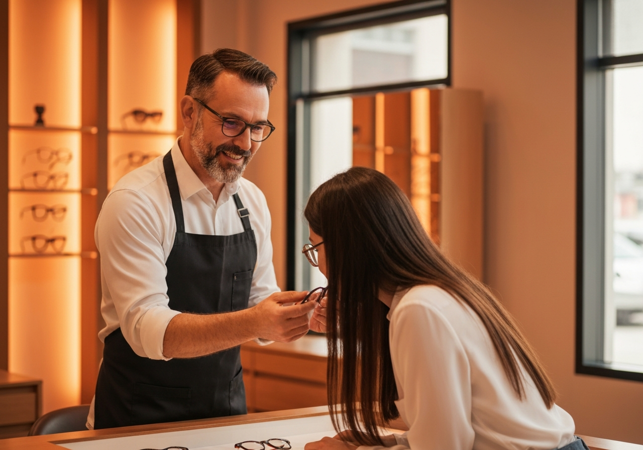 Optician helping a patient at Bani Optical Winnipeg