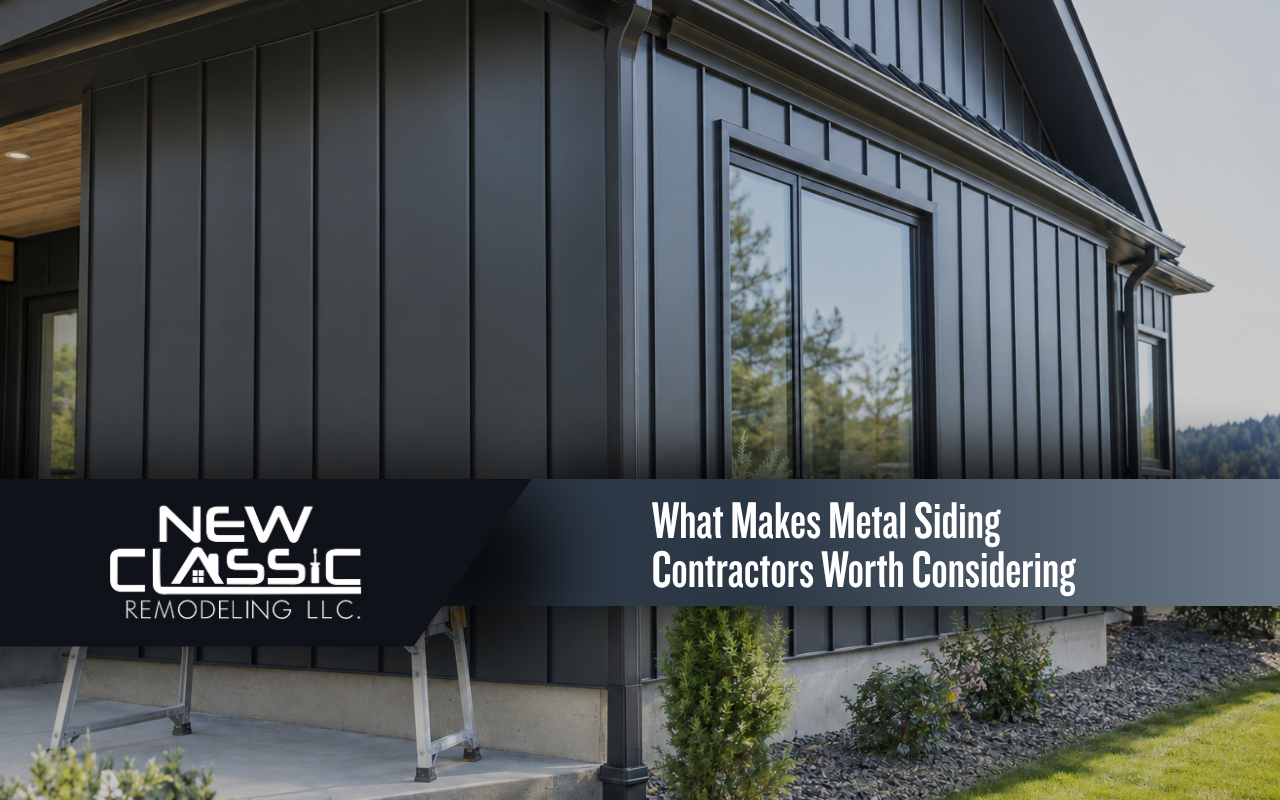 Modern residential home with professionally installed metal siding panels