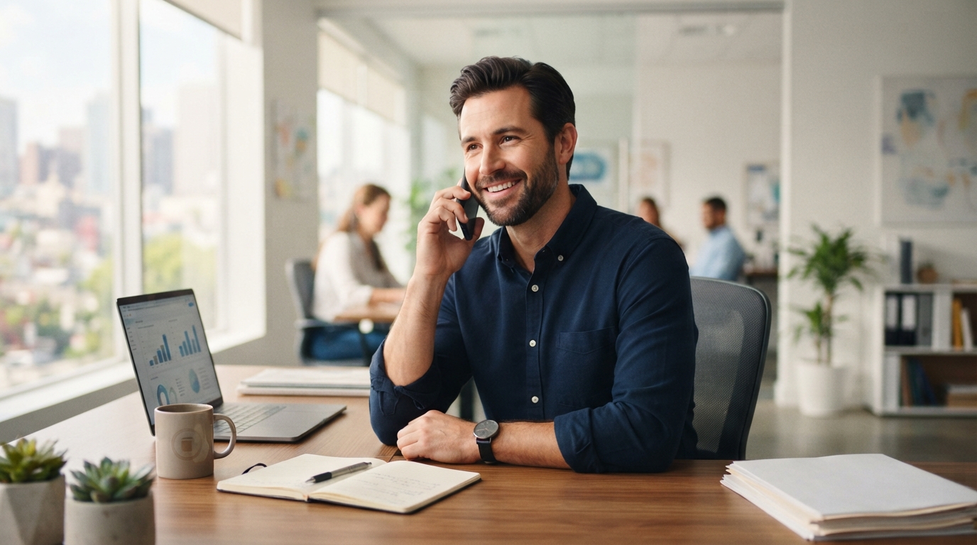 Male insurance agent on a phone consultation