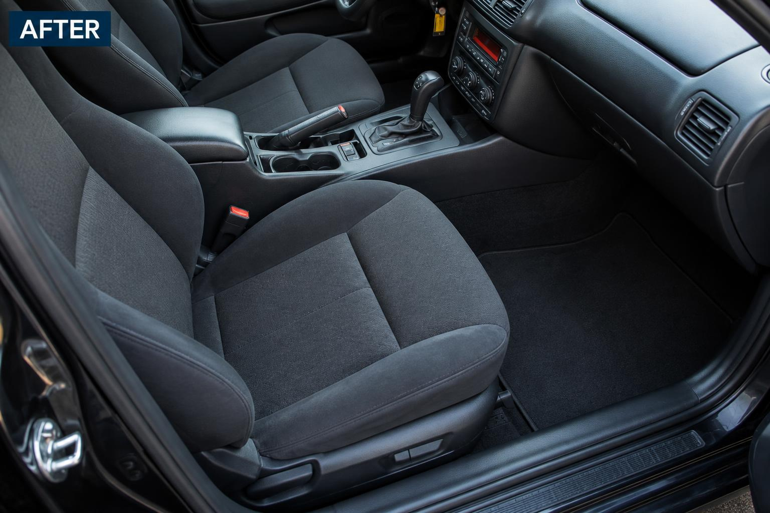 Dirty car interior before professional detailing