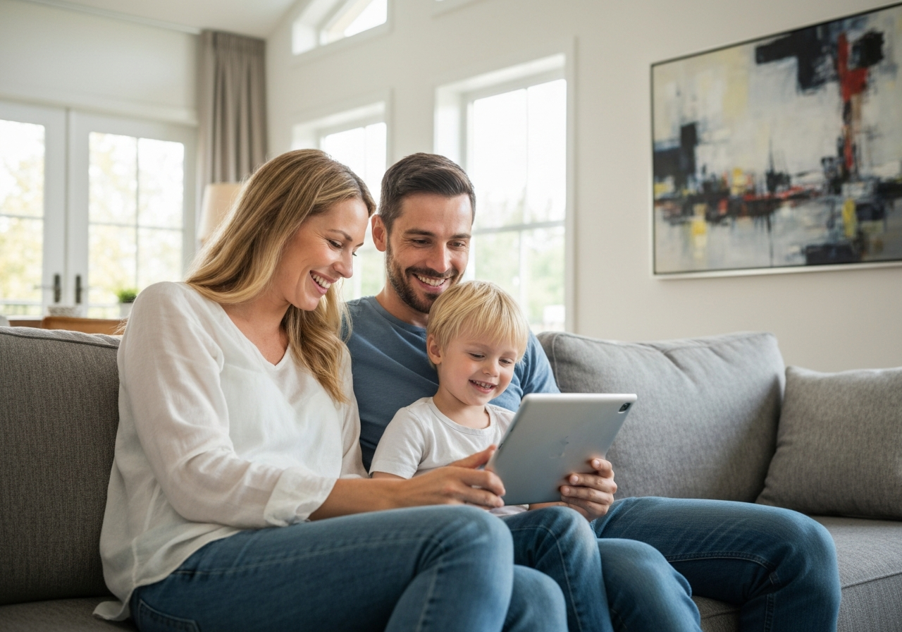 Family reviewing finances