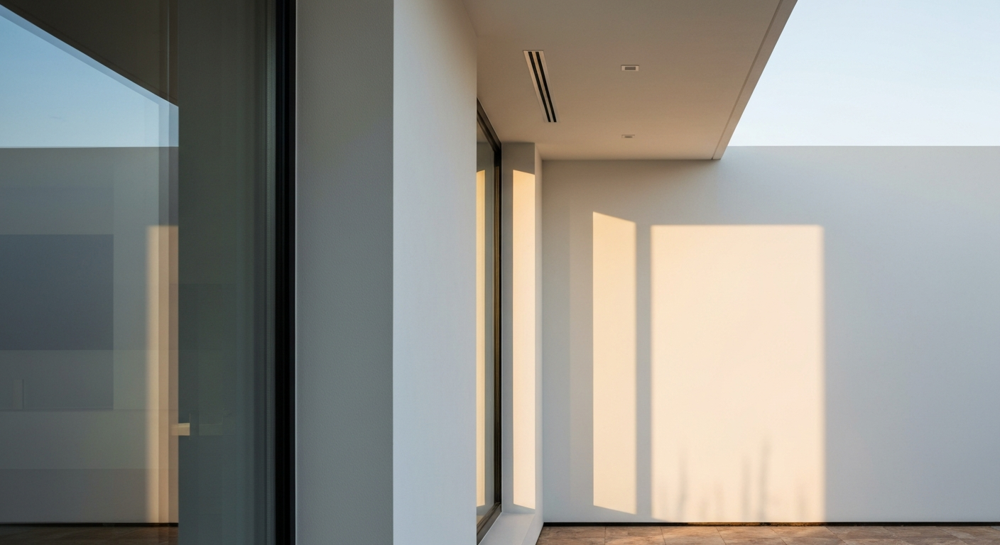 Residential architectural interior illuminated by natural light