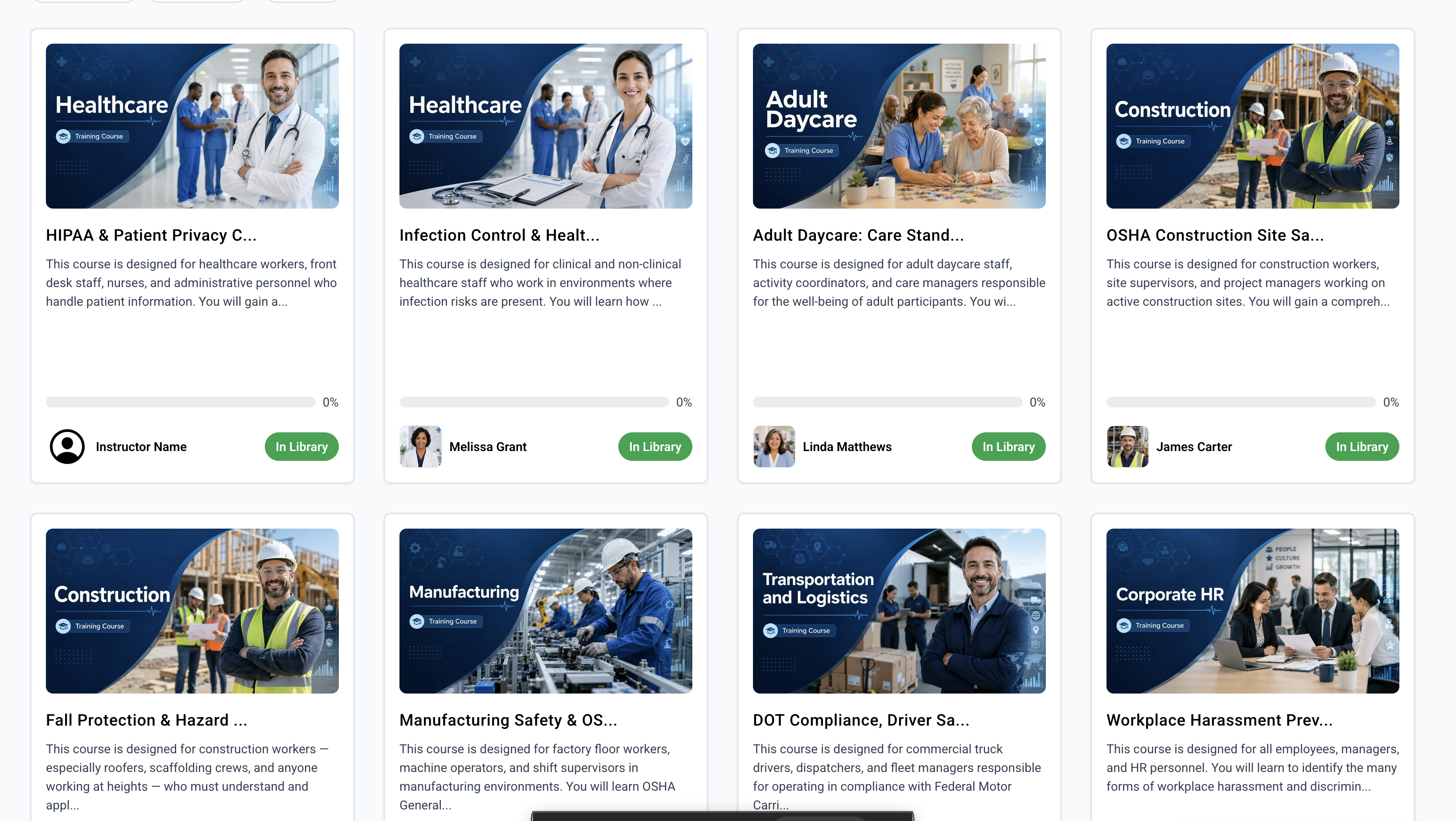 Detailed view of course modules and staff progress tracking in the ComplianceVideo.com portal