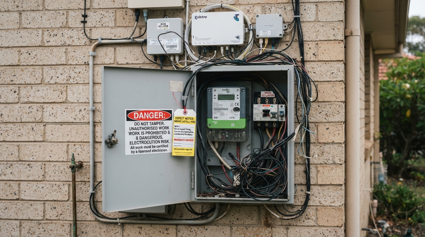 Meter box with defect notice