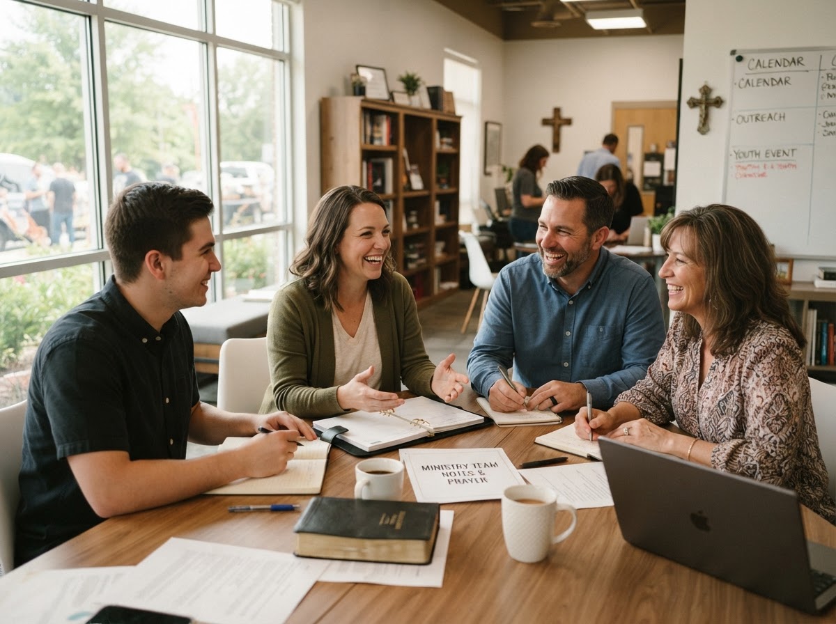 Church ministry team collaborating around a table