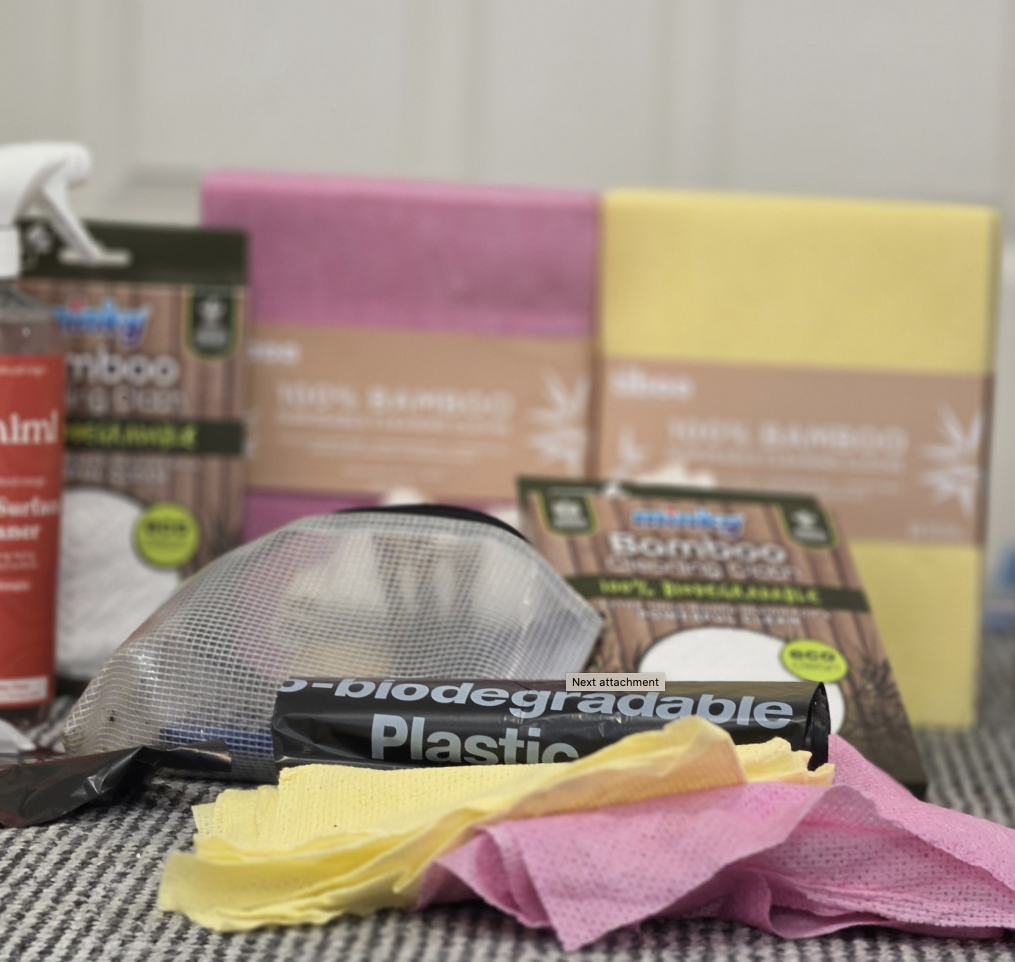 Biodegradable cloths and reusable low-waste cleaning materials used by Eco Clean Exeter