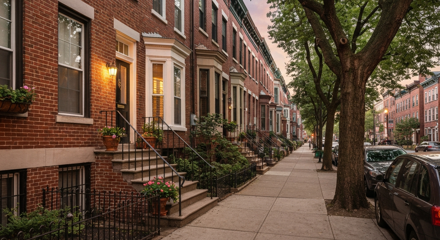 Buying or selling a home in Queen Village Philadelphia with historic rowhomes and walkable neighborhood street