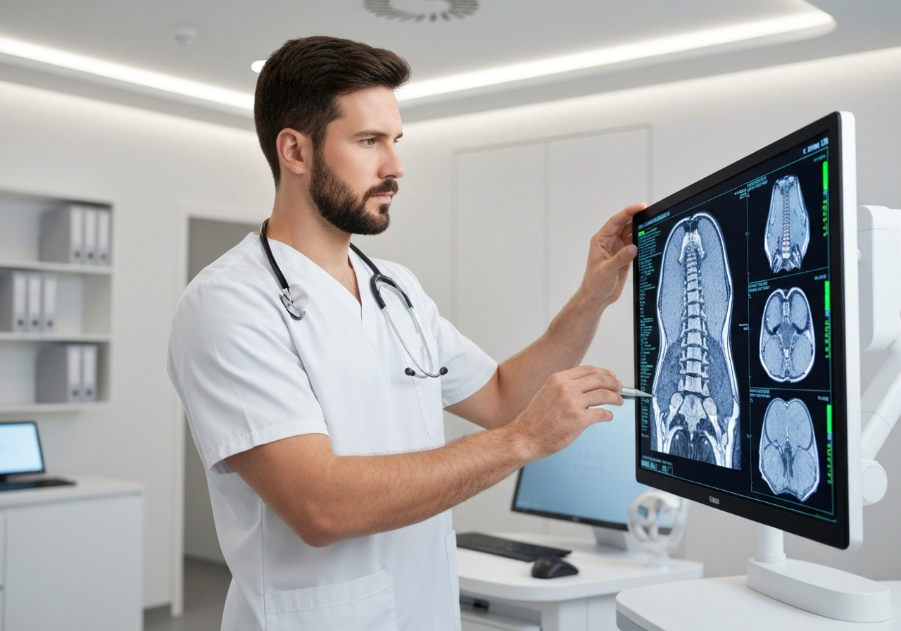 Doctor reviewing spine imaging