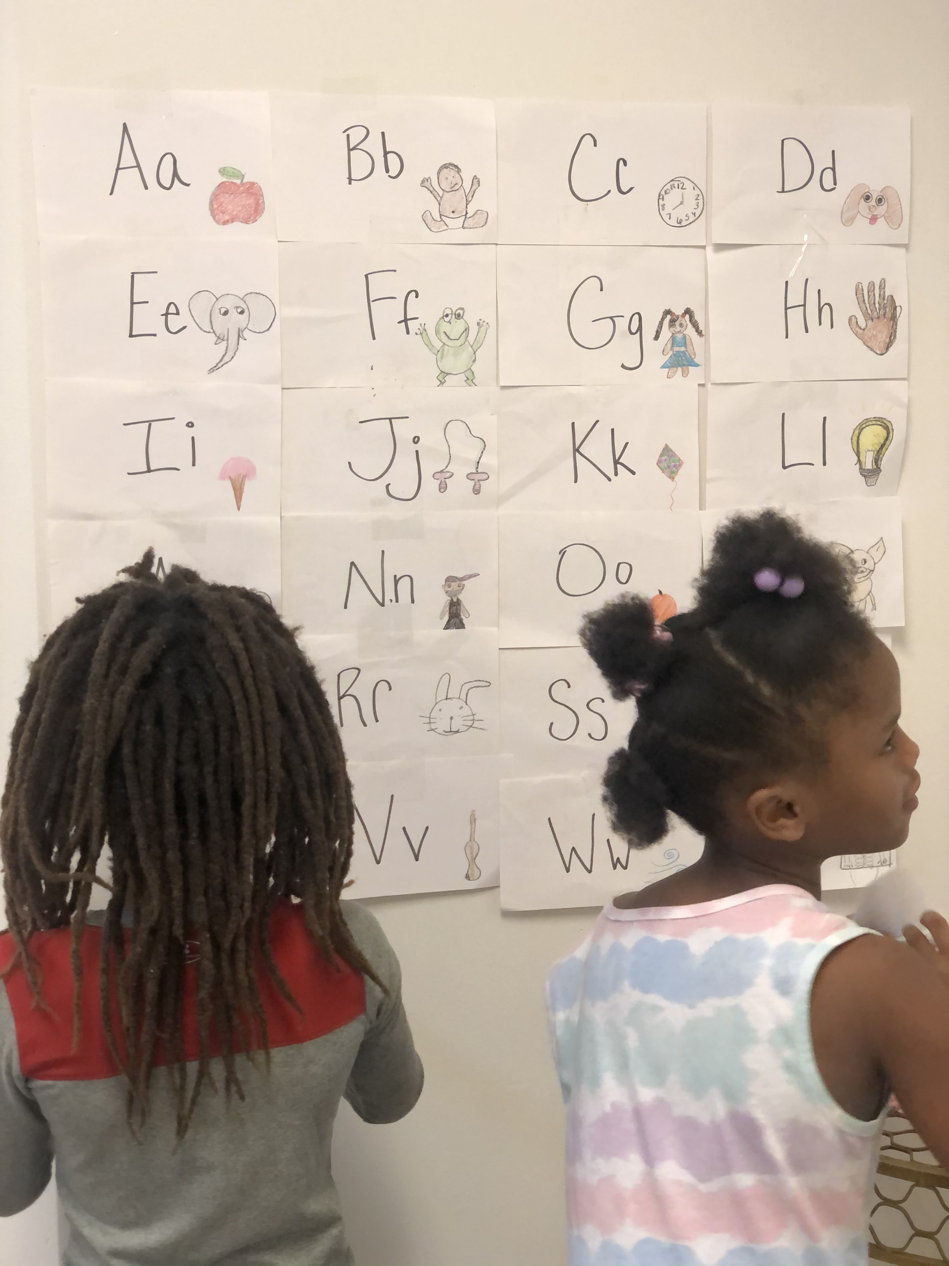 Free literacy class students identifying letters and sounds