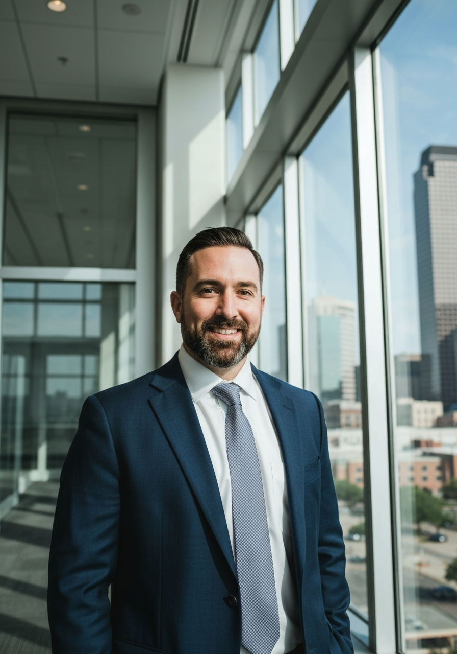 On-location professional portrait in an office