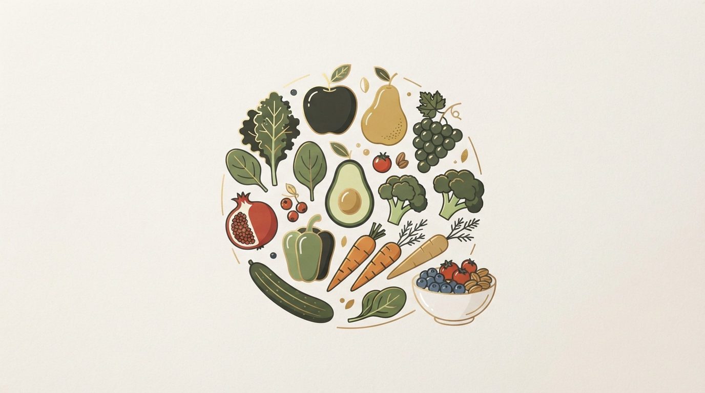 Alimentación saludable con verduras y frutas frescas, nutrición y metabolismo en Melilla