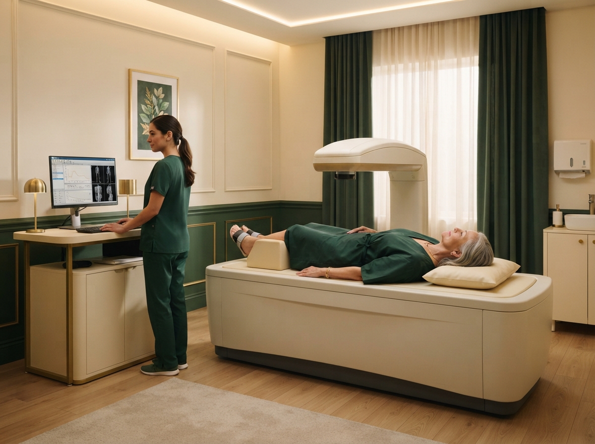 Máquina de densitometría ósea en una sala médica para evaluar la masa ósea