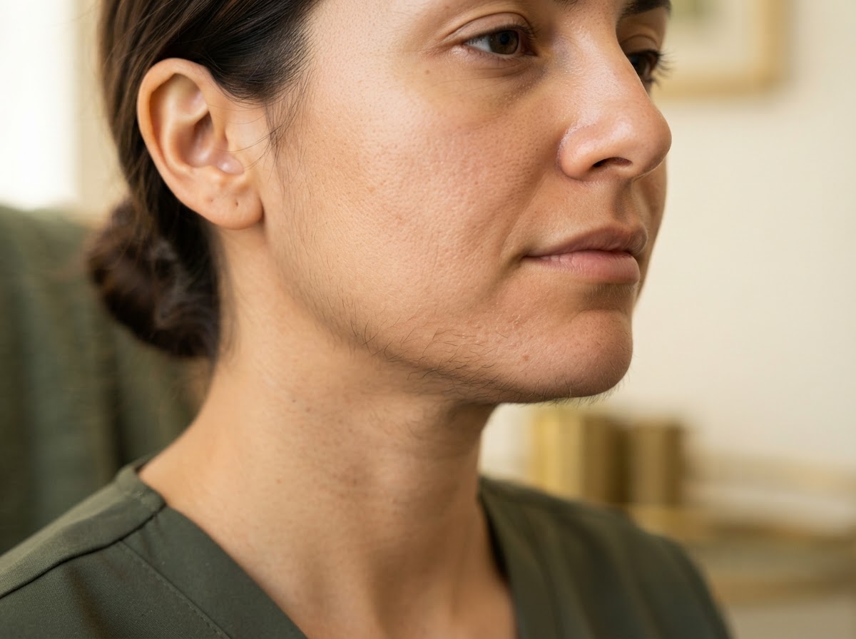 Hirsutismo o vello facial en mujer con síndrome de ovario poliquístico
