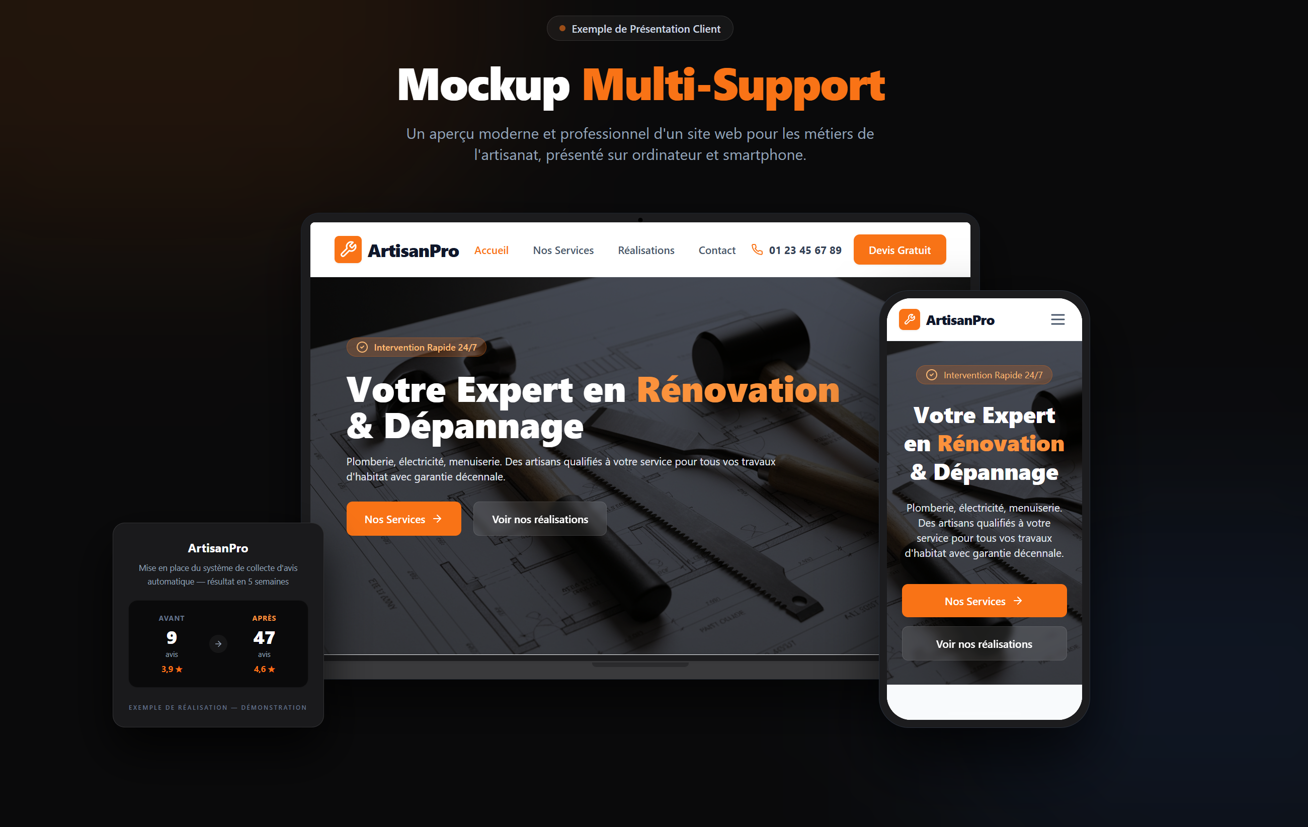 Exemple de site web sur mesure pour artisan