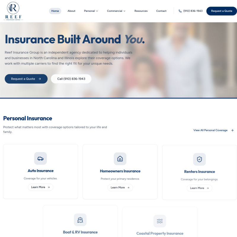 Reef Insurance Group homepage preview