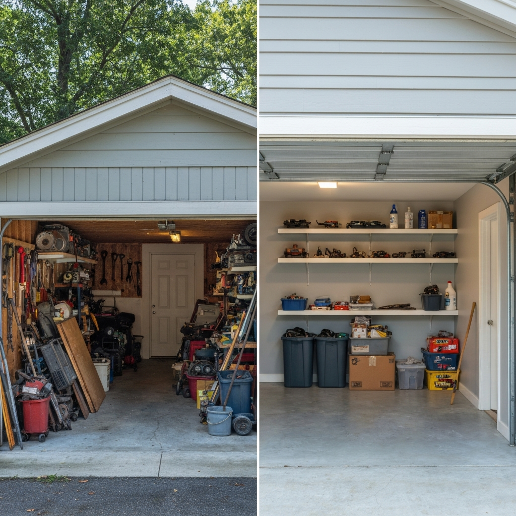 Before and after garage cleanout in Toledo