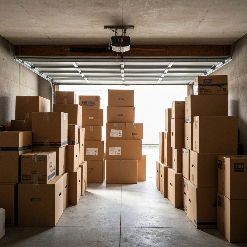Garage Packed with Boxes