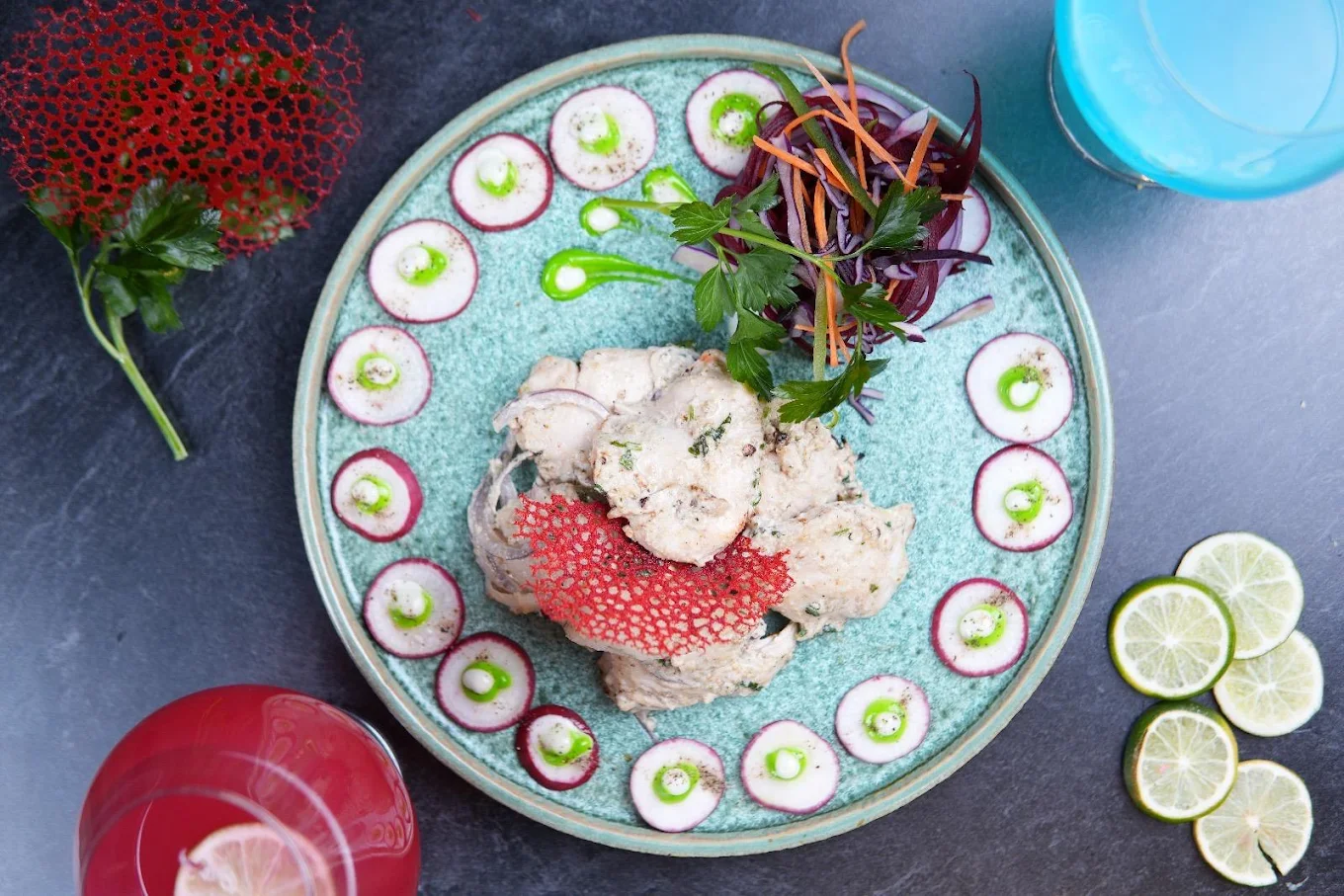 Indian Sweet Master signature dish - gourmet plating with fresh garnishes at Khatirdari Brampton