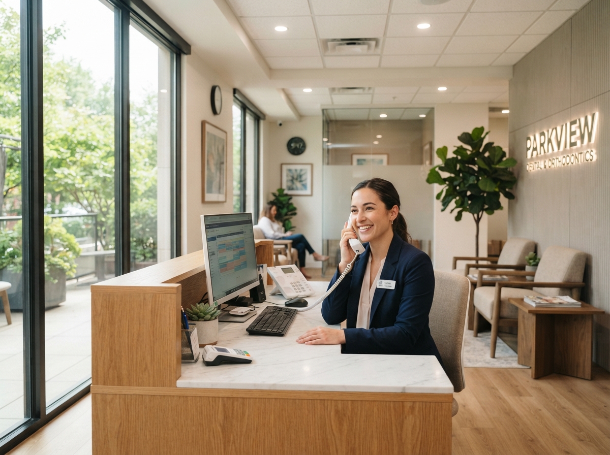 Friendly reception desk at a modern service business