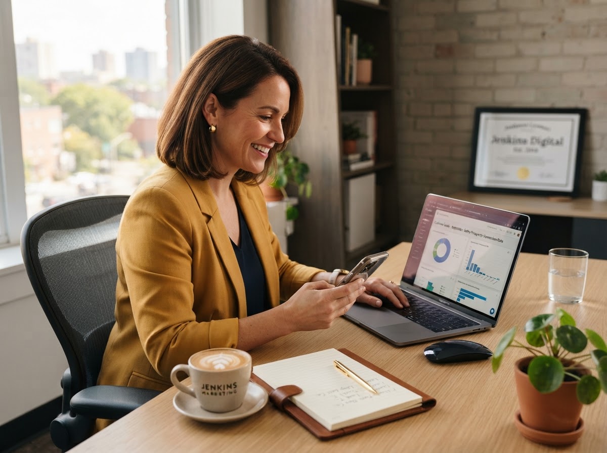 Business owner reviewing customer leads and follow-ups