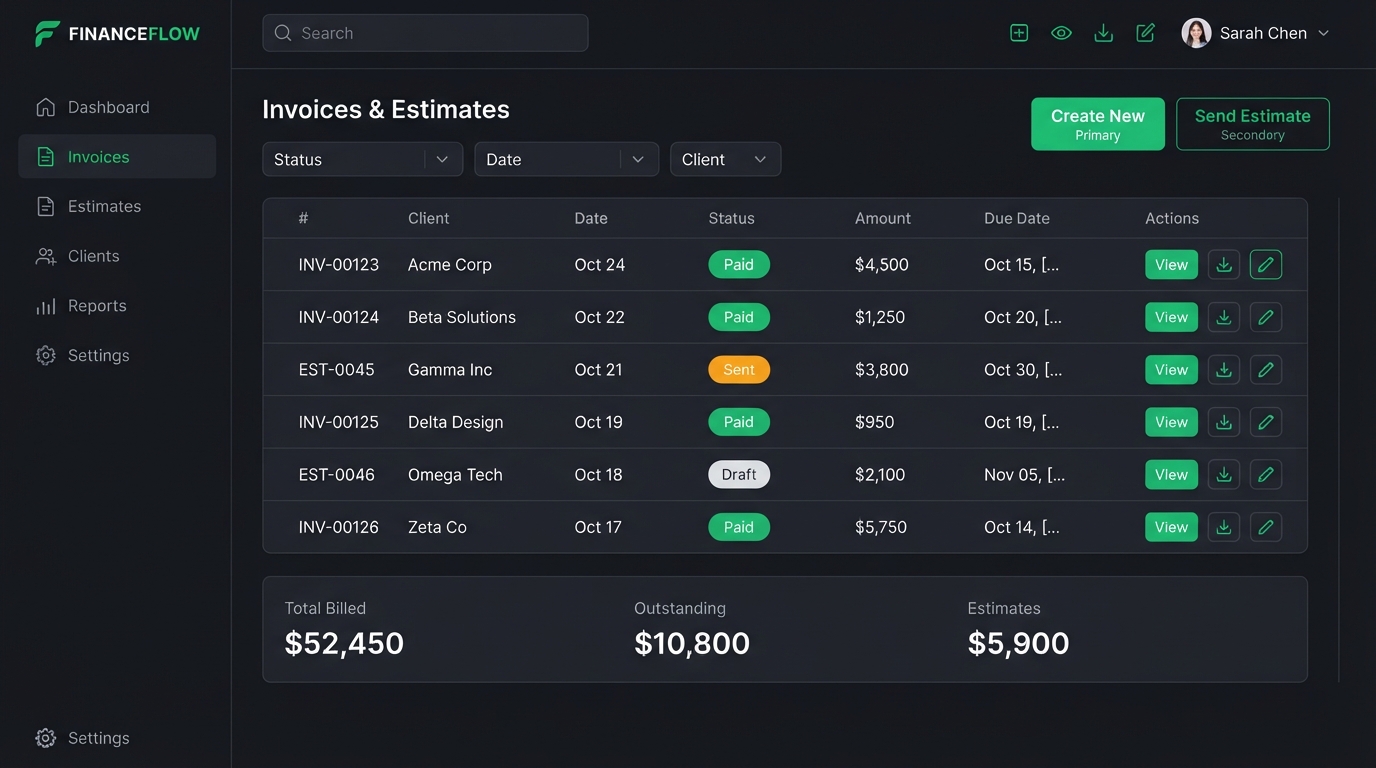 Frontline Ops estimates and text-to-pay invoices dashboard